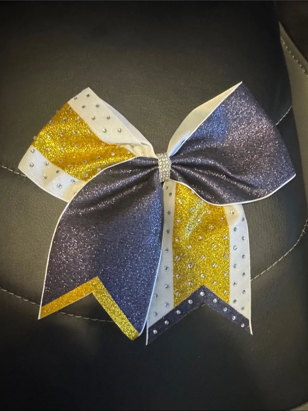 Cheer Bow in Blue, Gold & White- sparkly with rhinestones - brand new!
